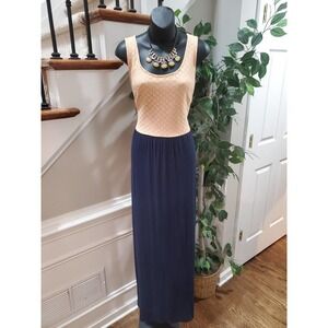 The Limited Women's Beige & Blue Nylon Scoop Neck Sleeveless Long Maxi Dress XL
